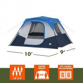 Ozark Trail 10’ x 9' 6-Person Instant Cabin Tent with LED Lighted Hub, 25 lbs