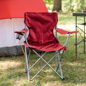 Ozark Trail Basic Quad Folding Outdoor Adult Camp Chair with Cup Holder, Red